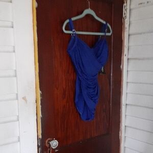 Janzen Classic Royal Blue Draped One-Piece Swimsuit Sz 12 NWT